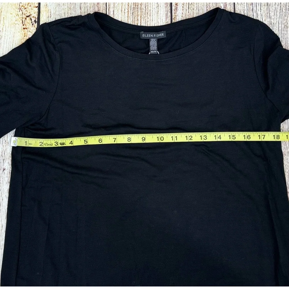 Eileen Fisher Black Round‎ Neck Short Sleeve Midi Dress Side Slit XS NWT $198
